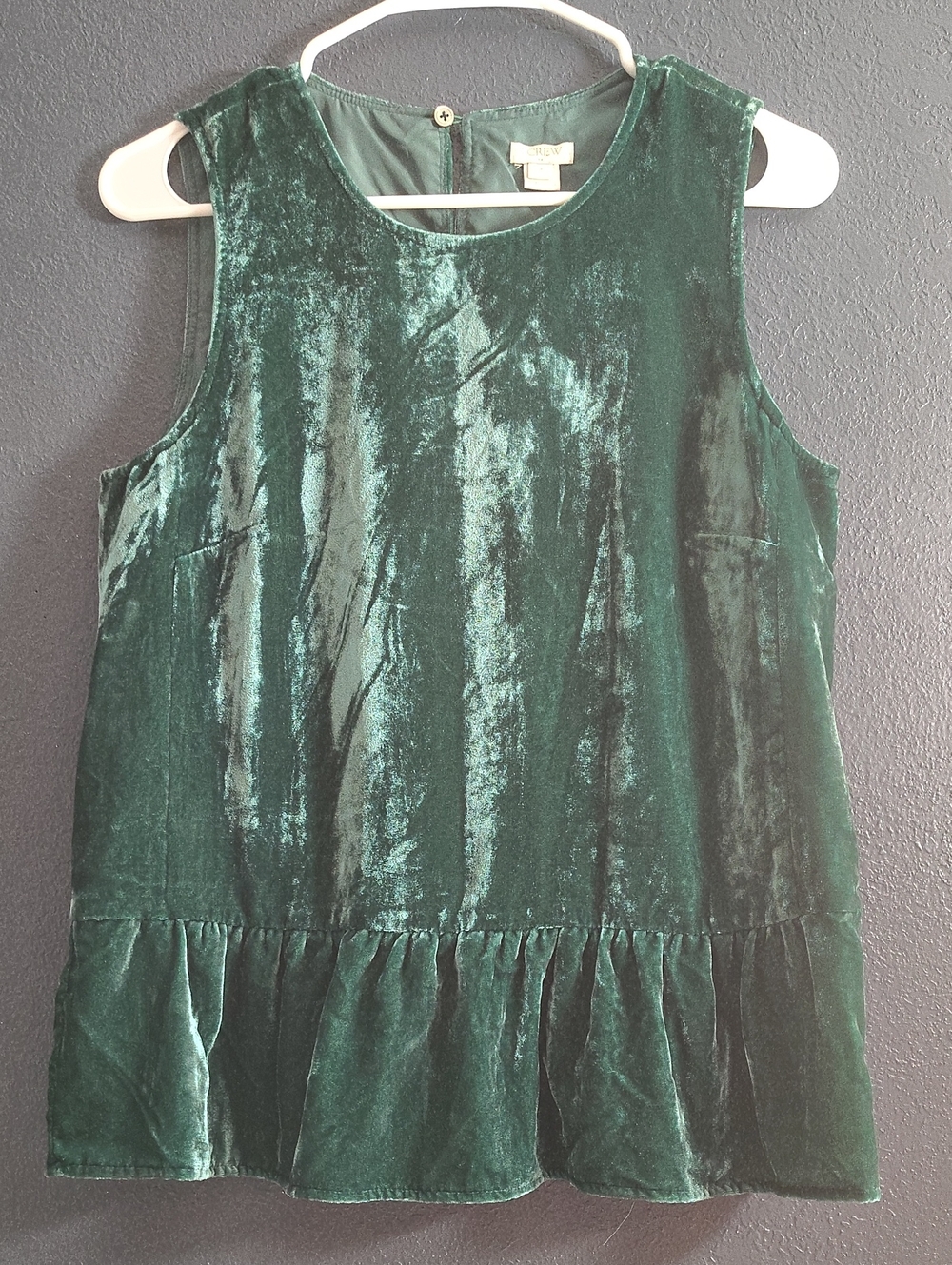 J. Crew Emerald Green Velvet Peplem Sleeveless Ruffle-Hem Top Size 4